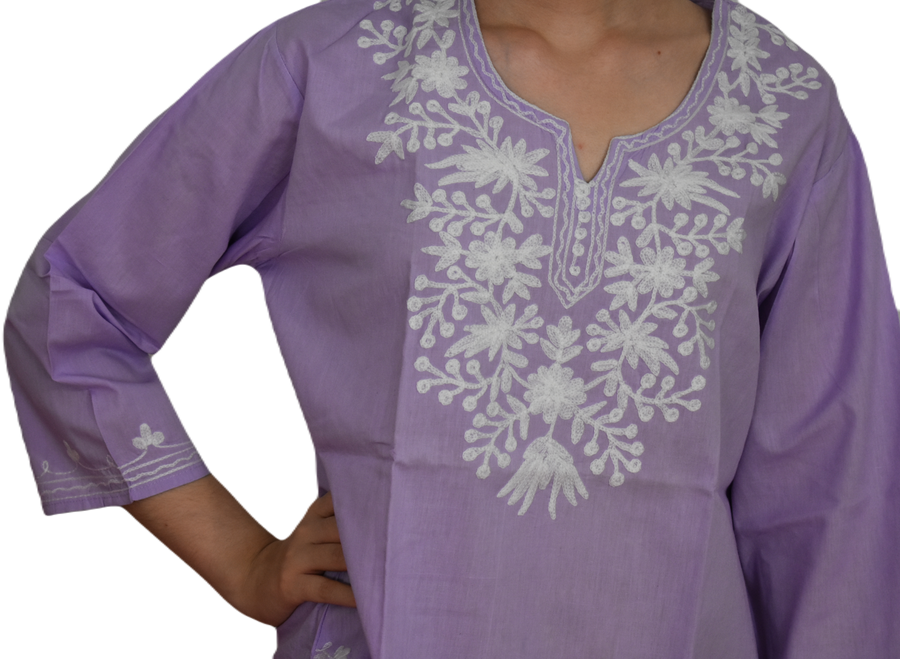 Bluza/Tunica din bumbac cu Broderie Kashmiri -> Cod: KASHMIRI024 - L-XL (42-44) - Bluza tunica cu broderie Kashmiri