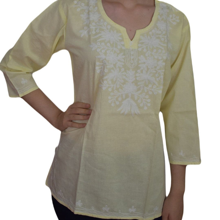 Bluza/Tunica din bumbac cu Broderie Kashmiri -> Cod: KASHMIRI012 - M-L (40-42) - Bluza tunica cu broderie Kashmiri