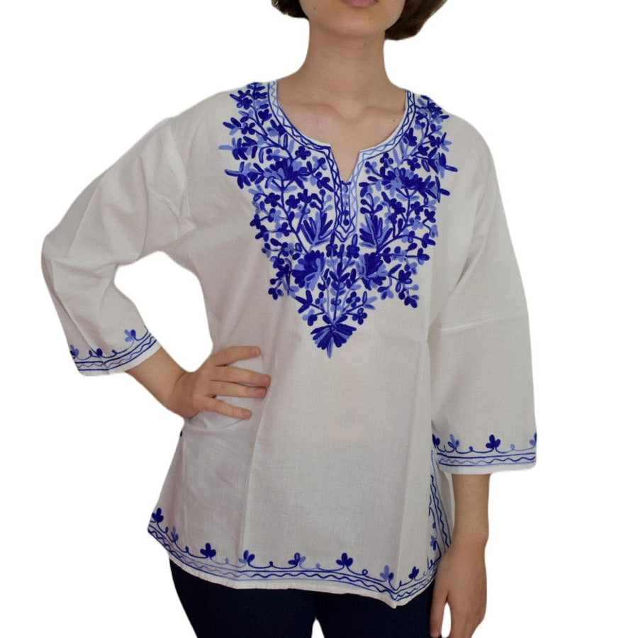 Bluza/Tunica din bumbac cu Broderie Kashmiri -> Cod: KASHMIRI013 - L-XL (42-44) - Bluza tunica cu broderie Kashmiri