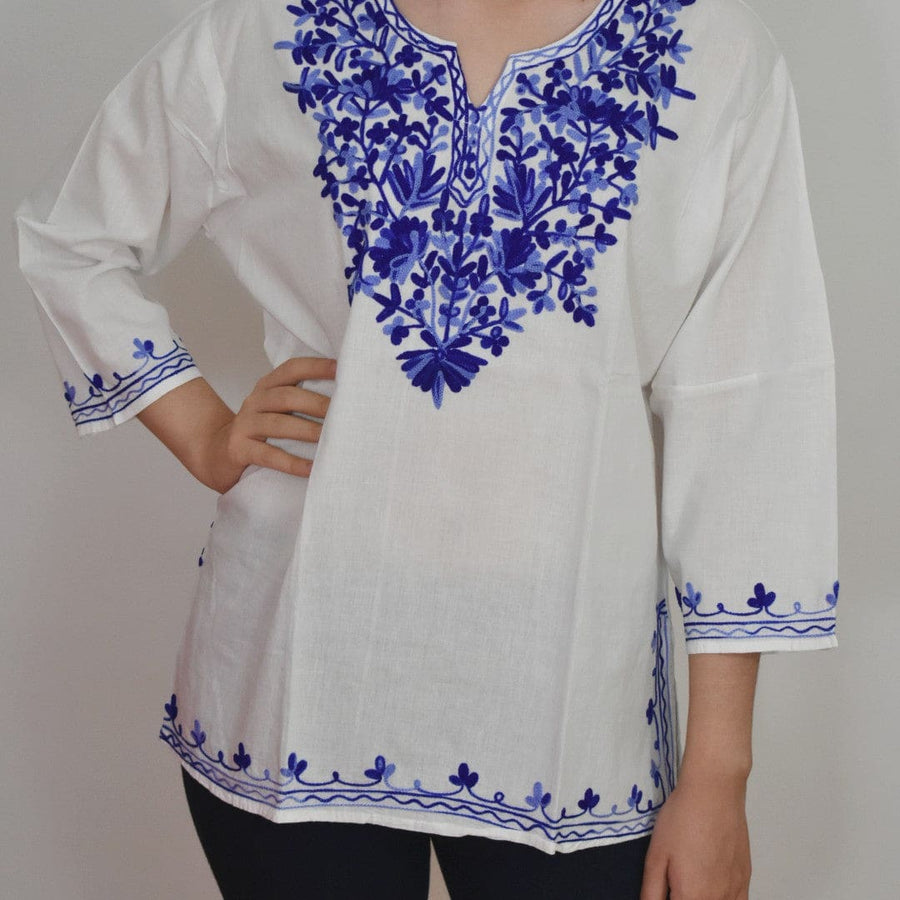 Bluza/Tunica din bumbac cu Broderie Kashmiri -> Cod: KASHMIRI013 - L-XL (42-44) - Bluza tunica cu broderie Kashmiri