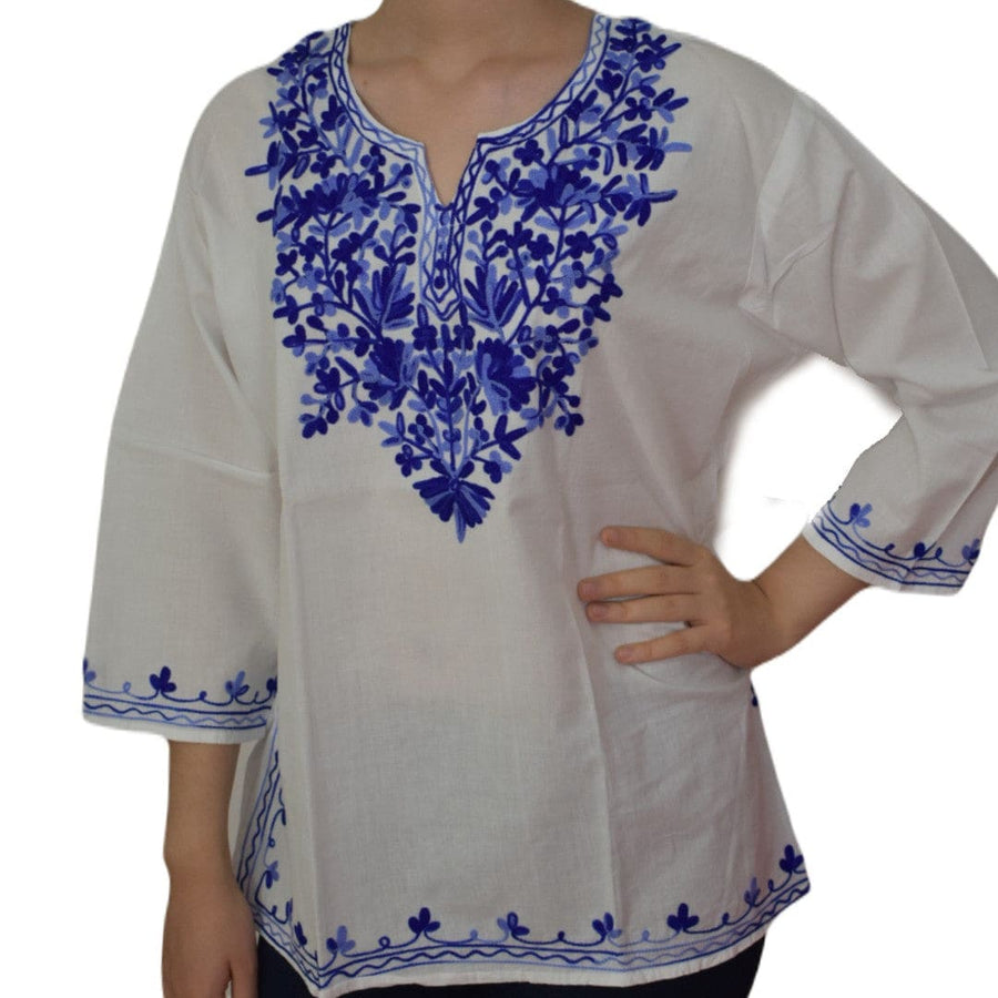 Bluza/Tunica din bumbac cu Broderie Kashmiri -> Cod: KASHMIRI013 - L-XL (42-44) - Bluza tunica cu broderie Kashmiri