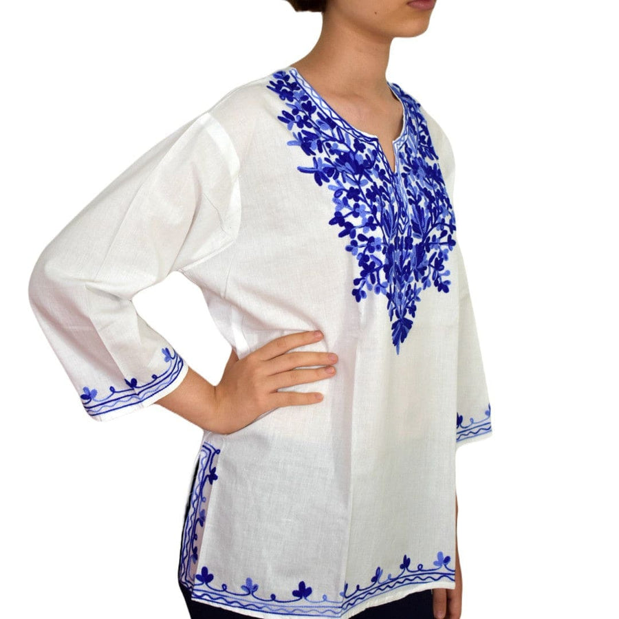 Bluza/Tunica din bumbac cu Broderie Kashmiri -> Cod: KASHMIRI013 - L-XL (42-44) - Bluza tunica cu broderie Kashmiri