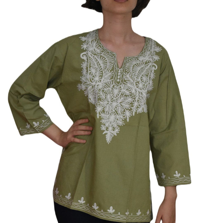 Bluza/Tunica din bumbac cu Broderie Kashmiri -> Cod: KASHMIRI014 - L-XL (42-44) - Bluza tunica cu broderie Kashmiri