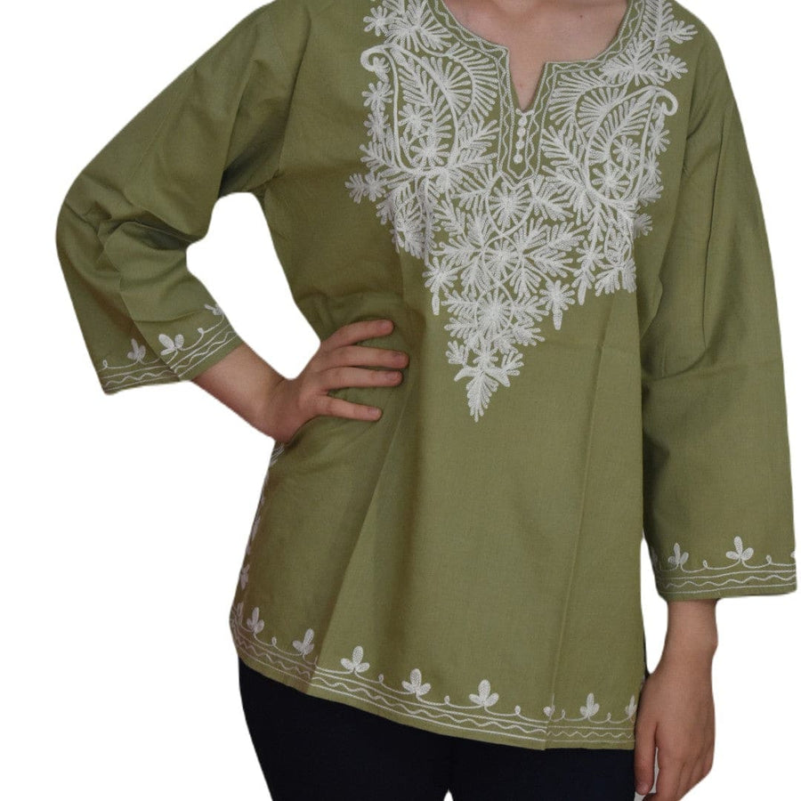 Bluza/Tunica din bumbac cu Broderie Kashmiri -> Cod: KASHMIRI014 - L-XL (42-44) - Bluza tunica cu broderie Kashmiri