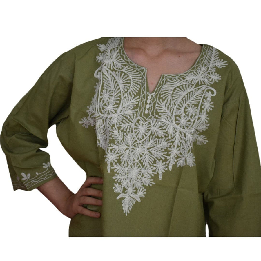 Bluza/Tunica din bumbac cu Broderie Kashmiri -> Cod: KASHMIRI014 - L-XL (42-44) - Bluza tunica cu broderie Kashmiri