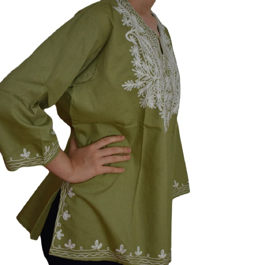 Bluza/Tunica din bumbac cu Broderie Kashmiri -> Cod: KASHMIRI014 - L-XL (42-44) - Bluza tunica cu broderie Kashmiri