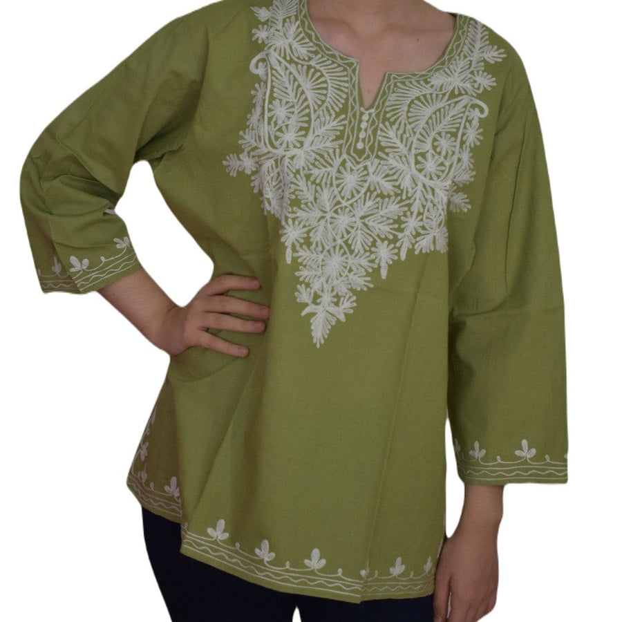 Bluza/Tunica din bumbac cu Broderie Kashmiri -> Cod: KASHMIRI014 - L-XL (42-44) - Bluza tunica cu broderie Kashmiri