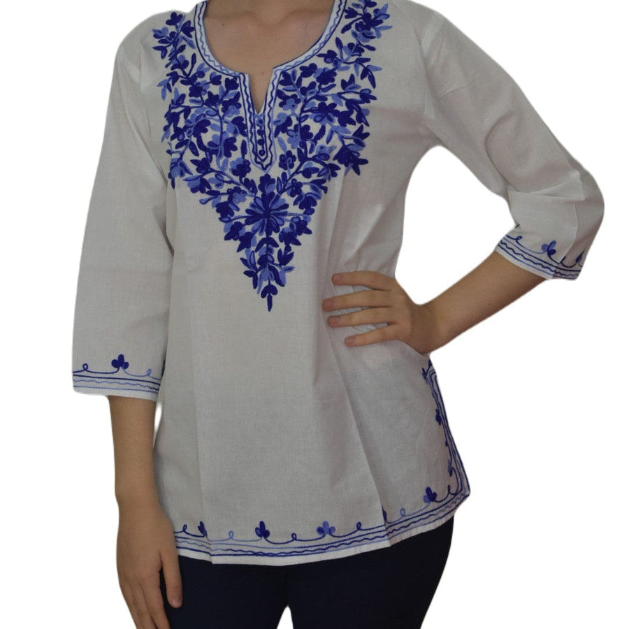 Bluza/Tunica din bumbac cu Broderie Kashmiri -> Cod: KASHMIRI016 - M-L (40-42) - Bluza tunica cu broderie Kashmiri