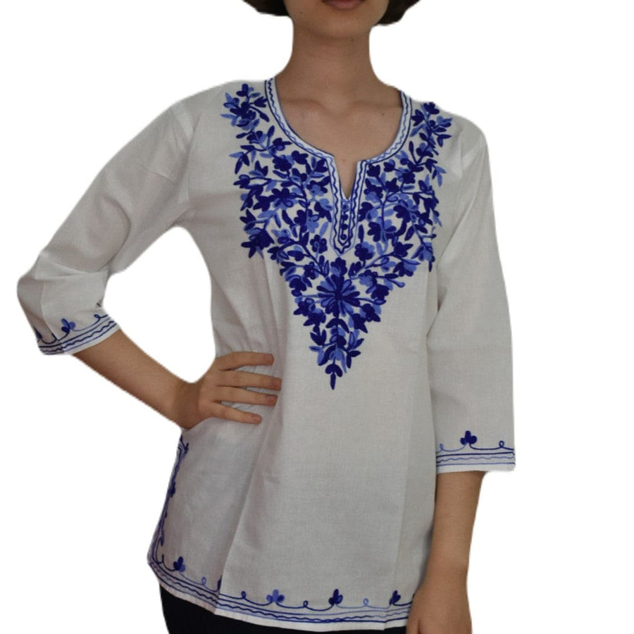 Bluza/Tunica din bumbac cu Broderie Kashmiri -> Cod: KASHMIRI016 - Bluza tunica cu broderie Kashmiri