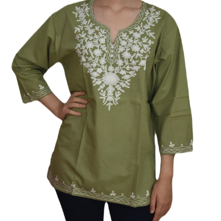 Bluza/Tunica din bumbac cu Broderie Kashmiri -> Cod: KASHMIRI018 - L-XL (42-44) - Bluza tunica cu broderie Kashmiri