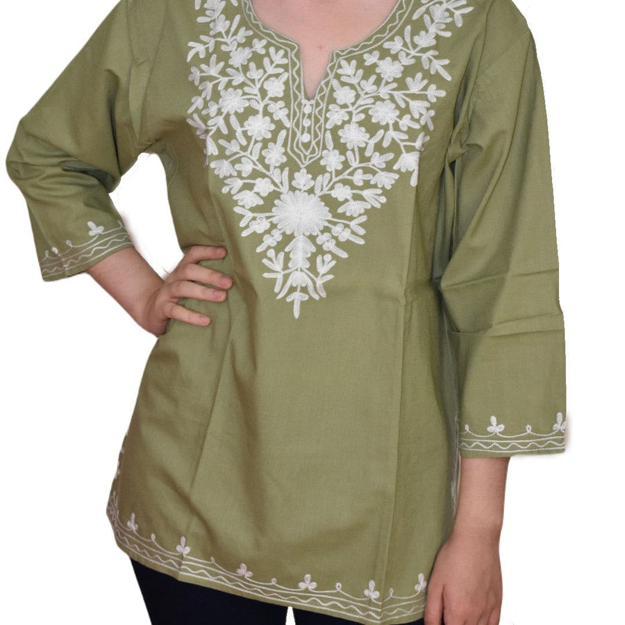 Bluza/Tunica din bumbac cu Broderie Kashmiri -> Cod: KASHMIRI018 - L-XL (42-44) - Bluza tunica cu broderie Kashmiri