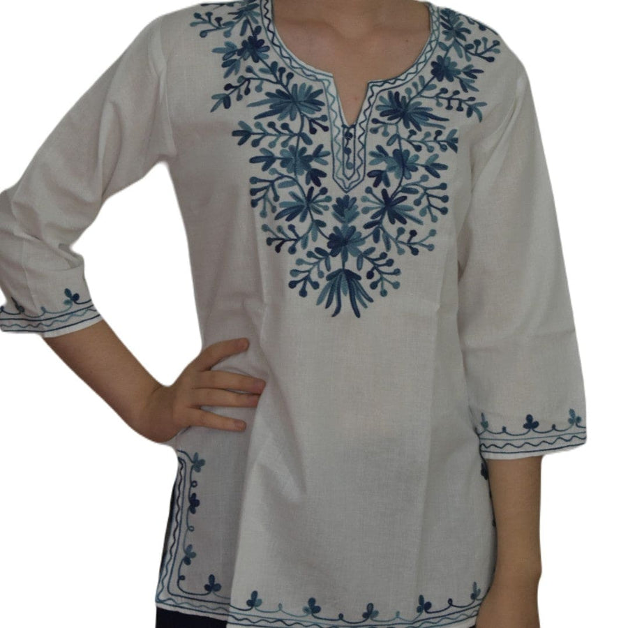 Bluza/Tunica din bumbac cu Broderie Kashmiri -> Cod: KASHMIRI020 - M-L (40-42) - Bluza tunica cu broderie Kashmiri