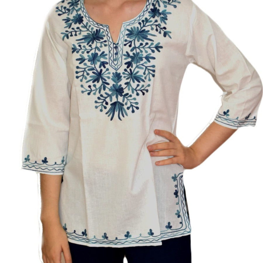 Bluza/Tunica din bumbac cu Broderie Kashmiri -> Cod: KASHMIRI020 - M-L (40-42) - Bluza tunica cu broderie Kashmiri