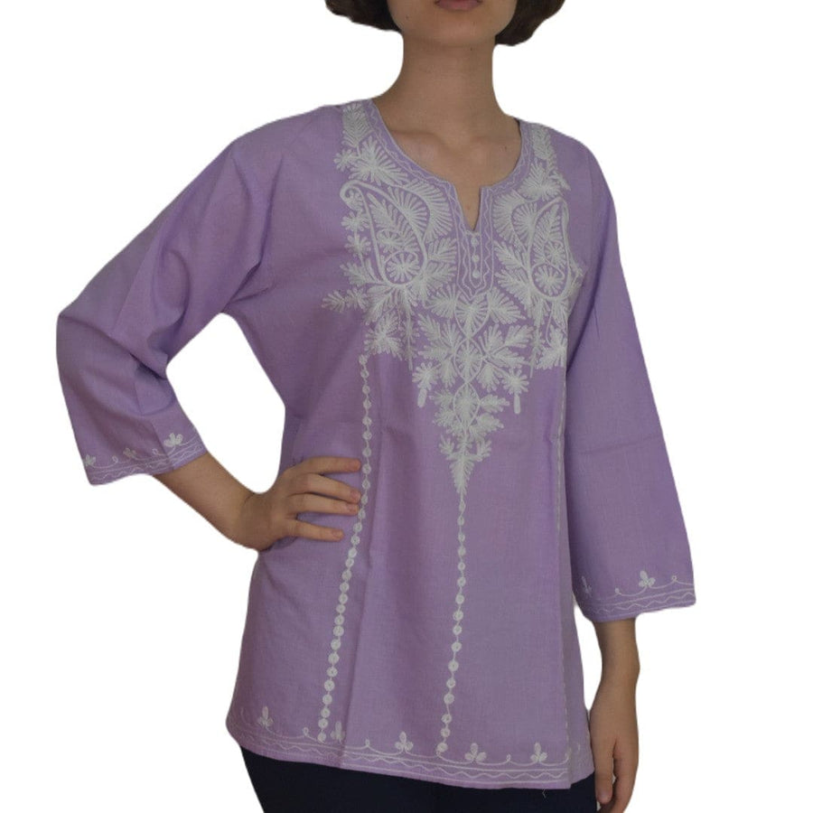 Bluza/Tunica din bumbac cu Broderie Kashmiri -> Cod: KASHMIRI022 - L-XL (42-44) - Bluza tunica cu broderie Kashmiri