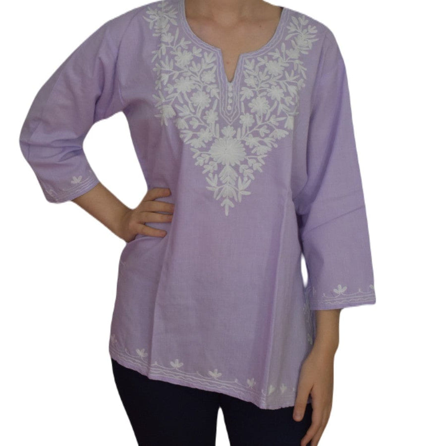 Bluza/Tunica din bumbac cu Broderie Kashmiri -> Cod: KASHMIRI023 - L-XL (42-44) - Bluza tunica cu broderie Kashmiri