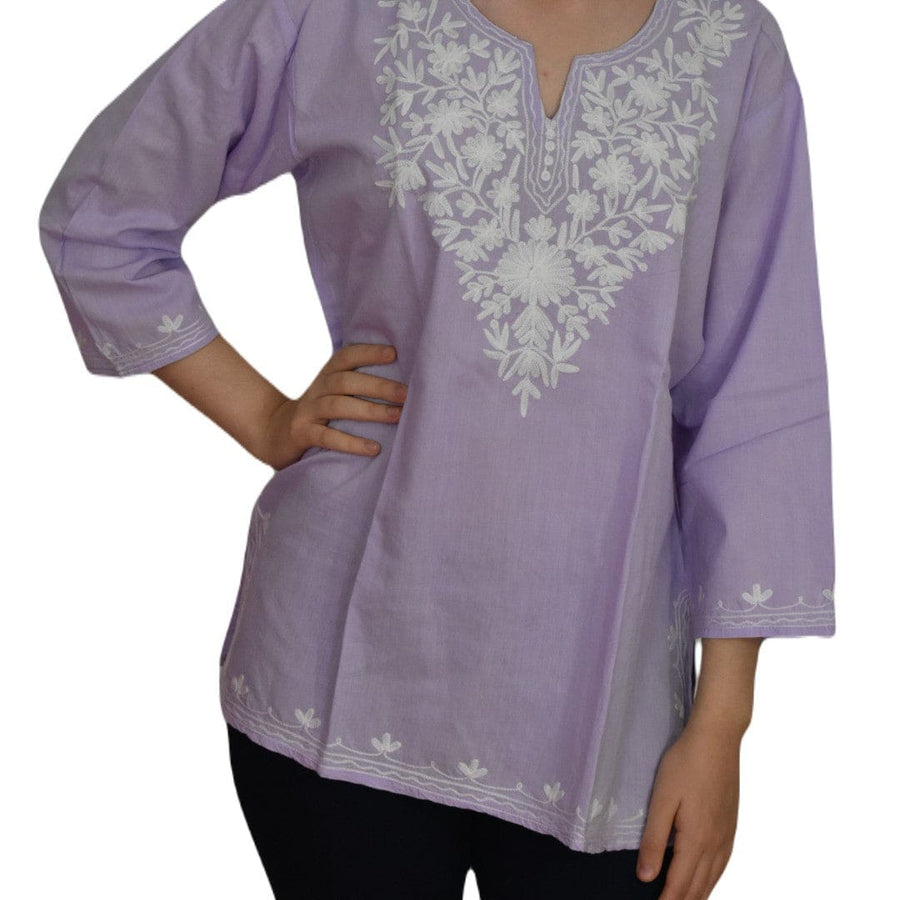 Bluza/Tunica din bumbac cu Broderie Kashmiri -> Cod: KASHMIRI023 - L-XL (42-44) - Bluza tunica cu broderie Kashmiri