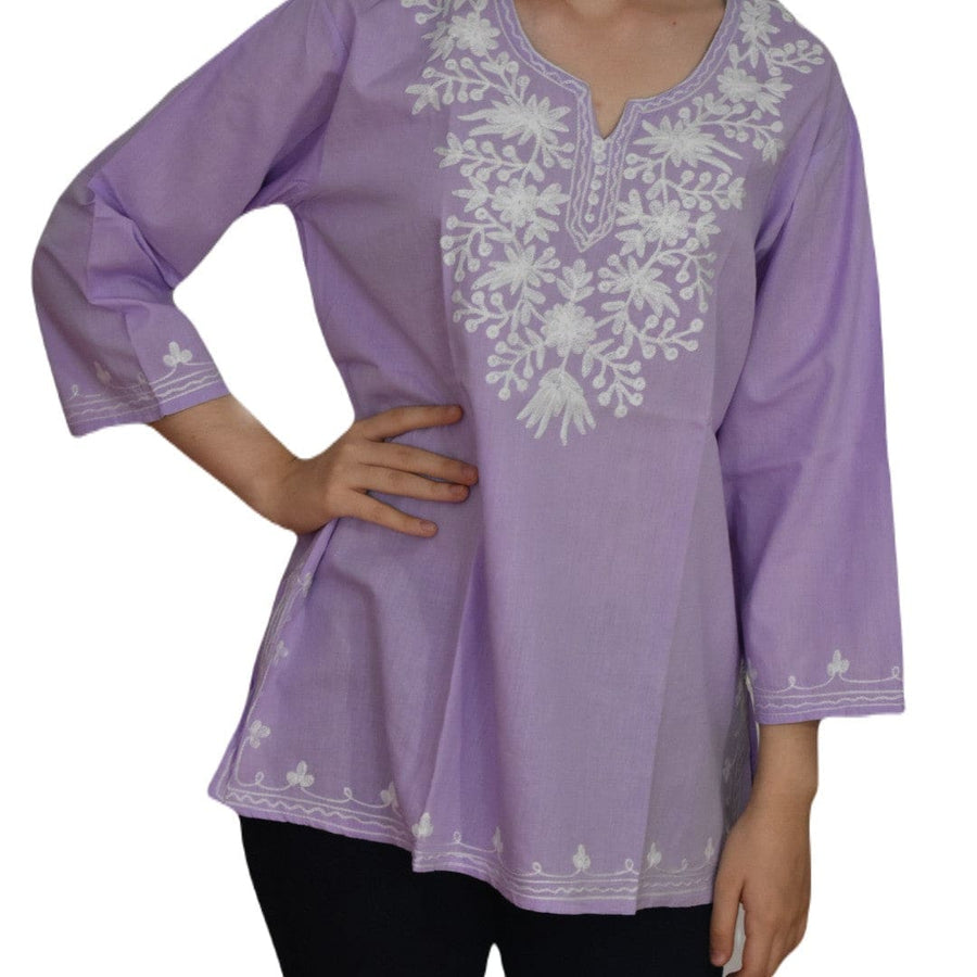 Bluza/Tunica din bumbac cu Broderie Kashmiri -> Cod: KASHMIRI024 - L-XL (42-44) - Bluza tunica cu broderie Kashmiri