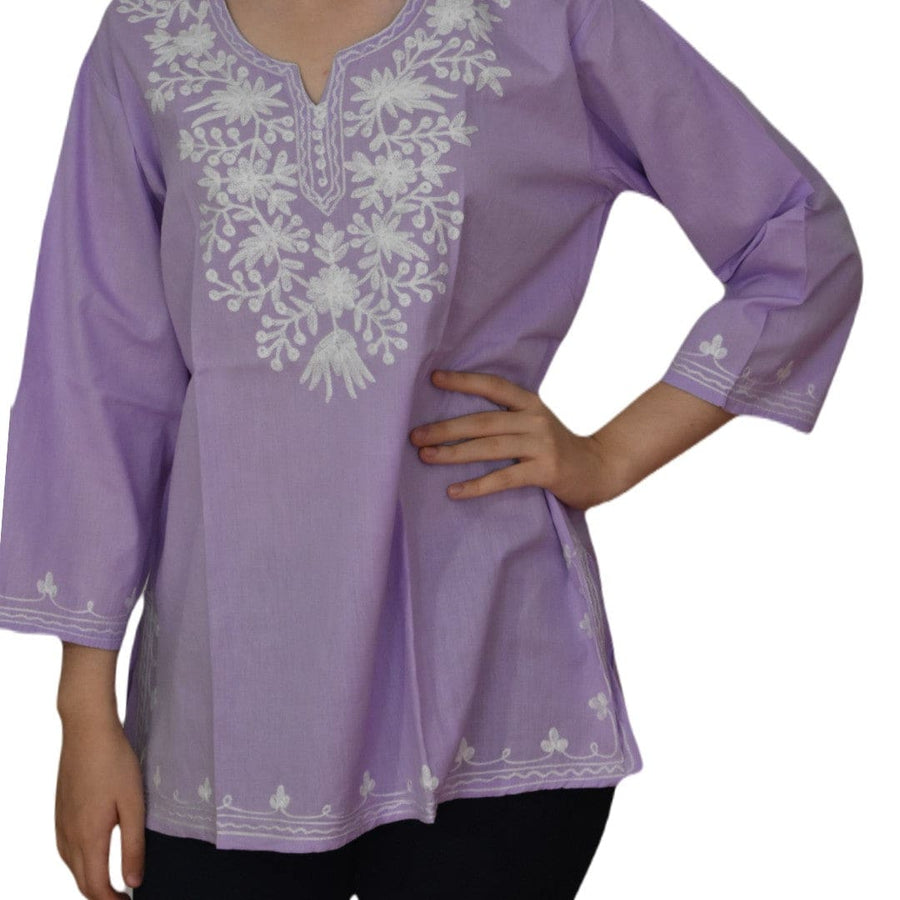 Bluza/Tunica din bumbac cu Broderie Kashmiri -> Cod: KASHMIRI024 - L-XL (42-44) - Bluza tunica cu broderie Kashmiri