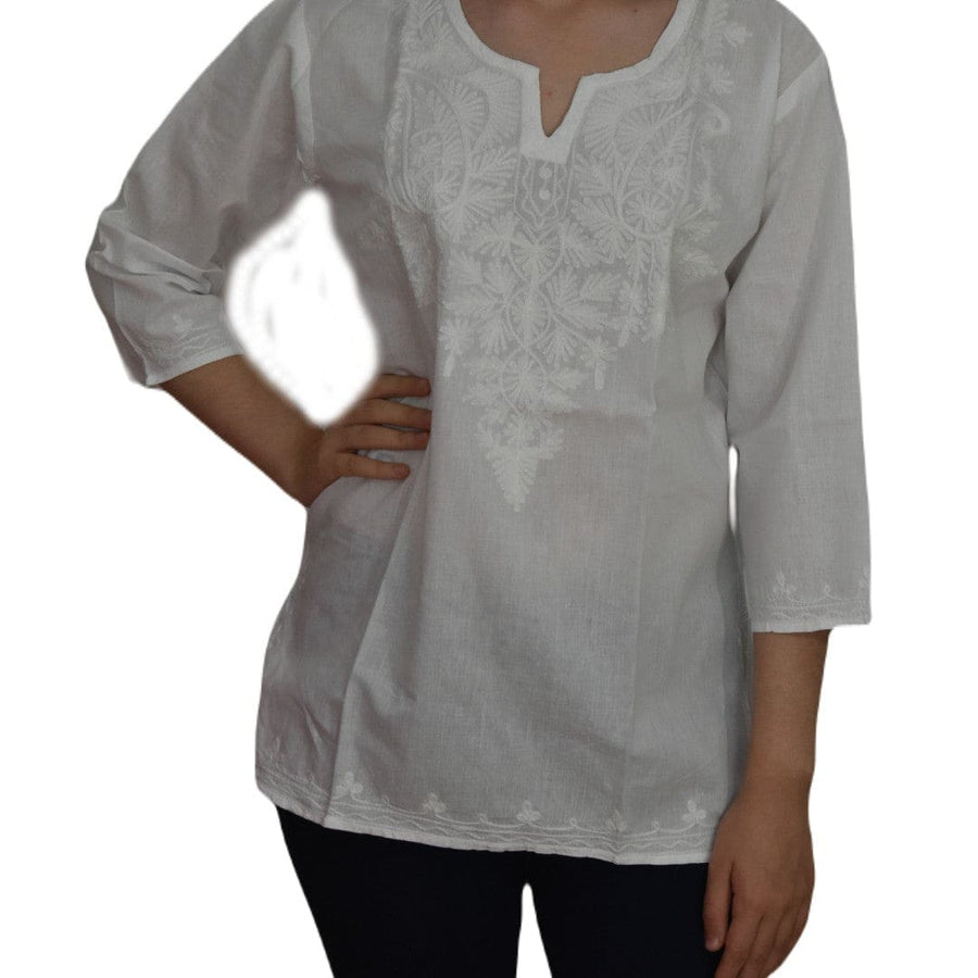 Bluza/Tunica din bumbac cu Broderie Kashmiri -> Cod: KASHMIRI030 - M-L (40-42) - Bluza tunica cu broderie Kashmiri