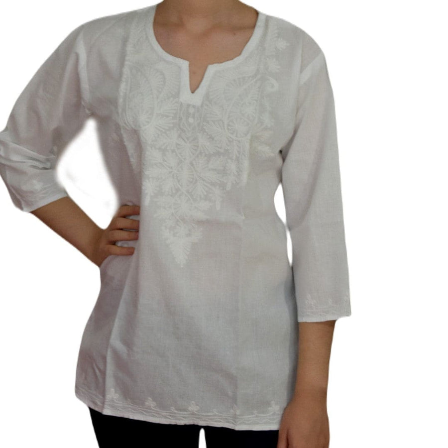 Bluza/Tunica din bumbac cu Broderie Kashmiri -> Cod: KASHMIRI030 - Bluza tunica cu broderie Kashmiri