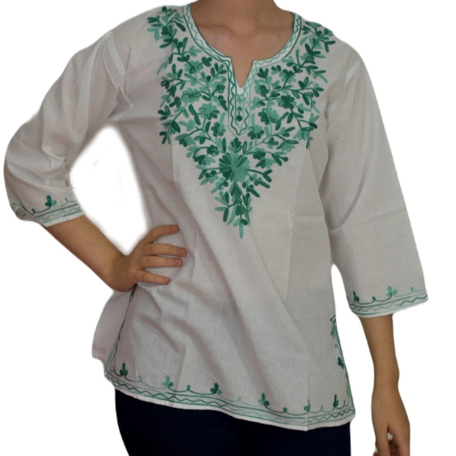 Bluza/Tunica din bumbac cu Broderie Kashmiri -> Cod: KASHMIRI038 - Bluza tunica cu broderie Kashmiri