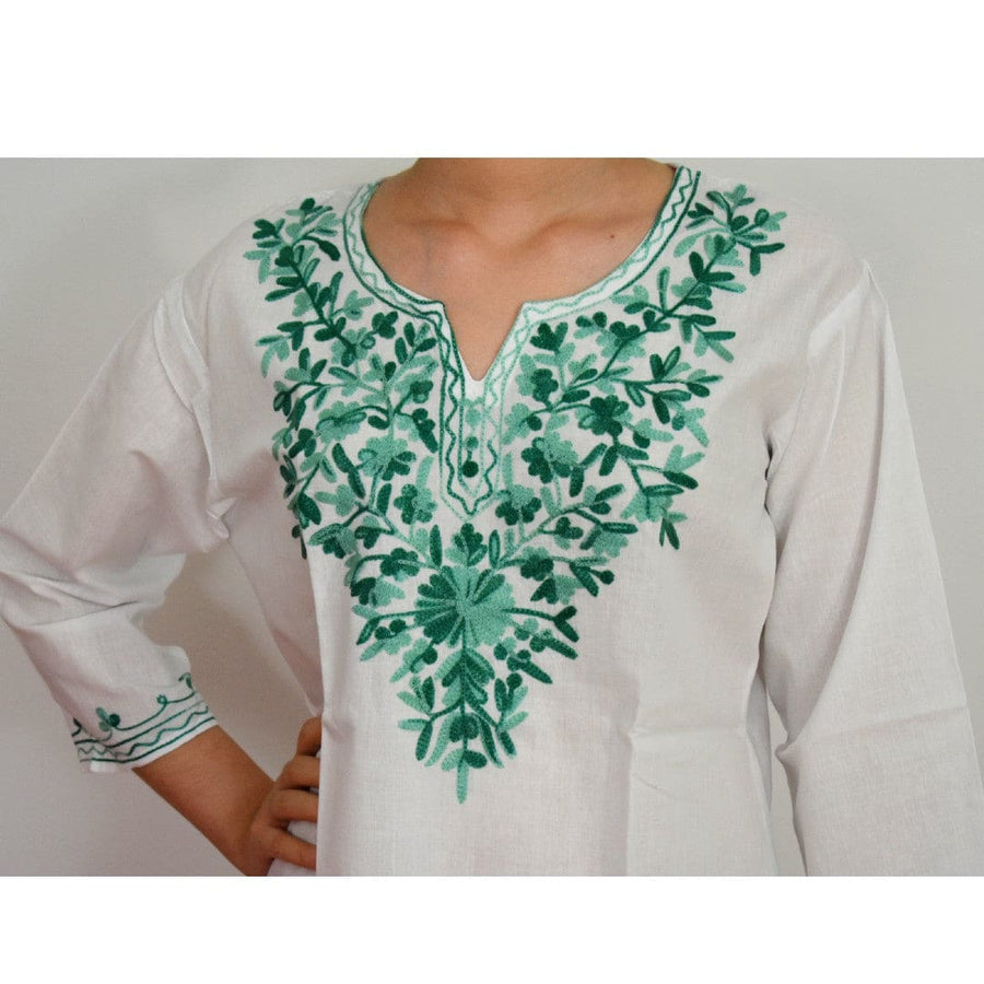 Bluza/Tunica din bumbac cu Broderie Kashmiri -> Cod: KASHMIRI038 - Bluza tunica cu broderie Kashmiri