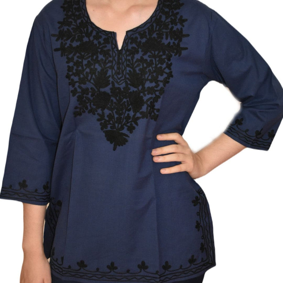 Bluza/Tunica din bumbac cu Broderie Kashmiri -> Cod: KASHMIRI040 - M-L (40-42) - Bluza tunica cu broderie Kashmiri