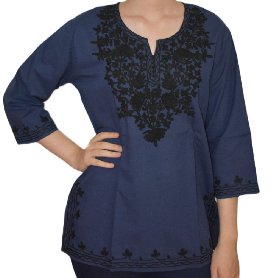 Bluza/Tunica din bumbac cu Broderie Kashmiri -> Cod: KASHMIRI040 - M-L (40-42) - Bluza tunica cu broderie Kashmiri