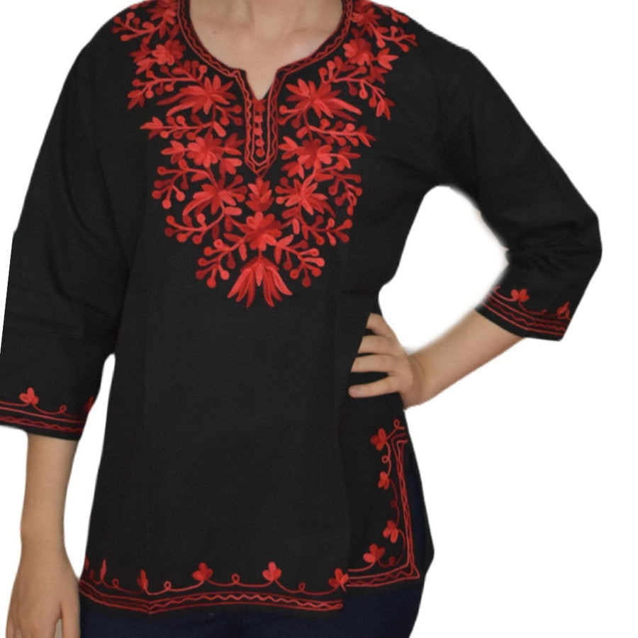 Bluza/Tunica din bumbac cu Broderie Kashmiri -> Cod: KASHMIRI045 - L-XL (42-44) - Bluza tunica cu broderie Kashmiri