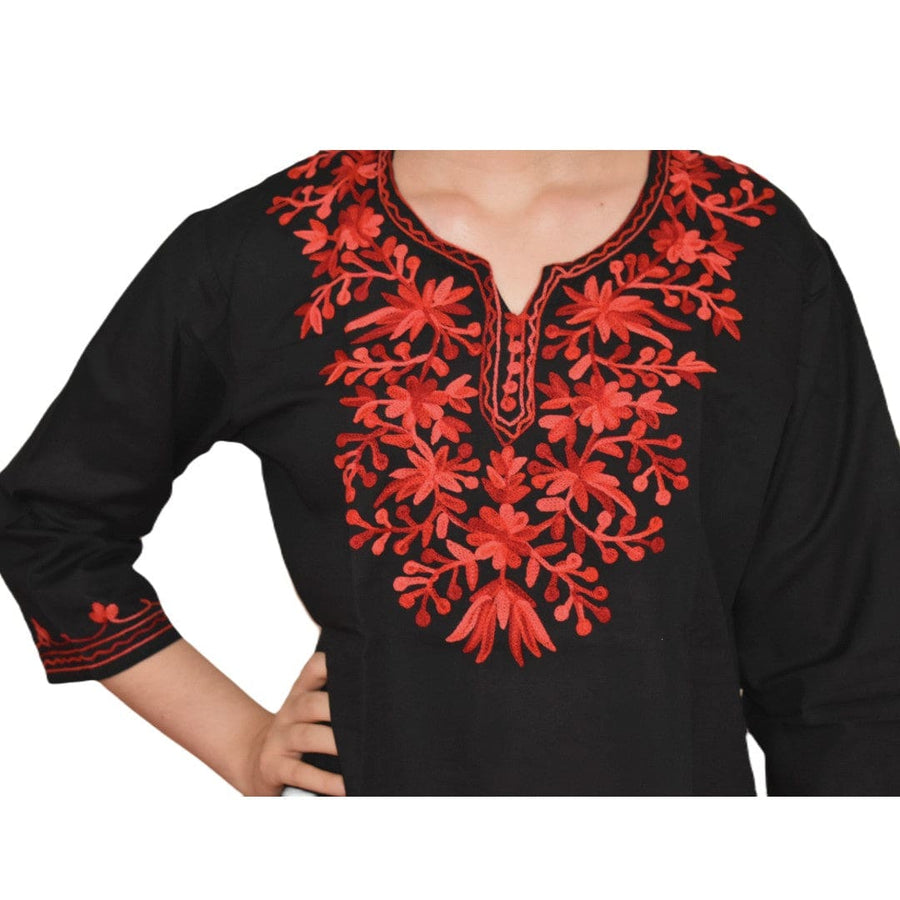 Bluza/Tunica din bumbac cu Broderie Kashmiri -> Cod: KASHMIRI045 - M-L (40-42) - Bluza tunica cu broderie Kashmiri