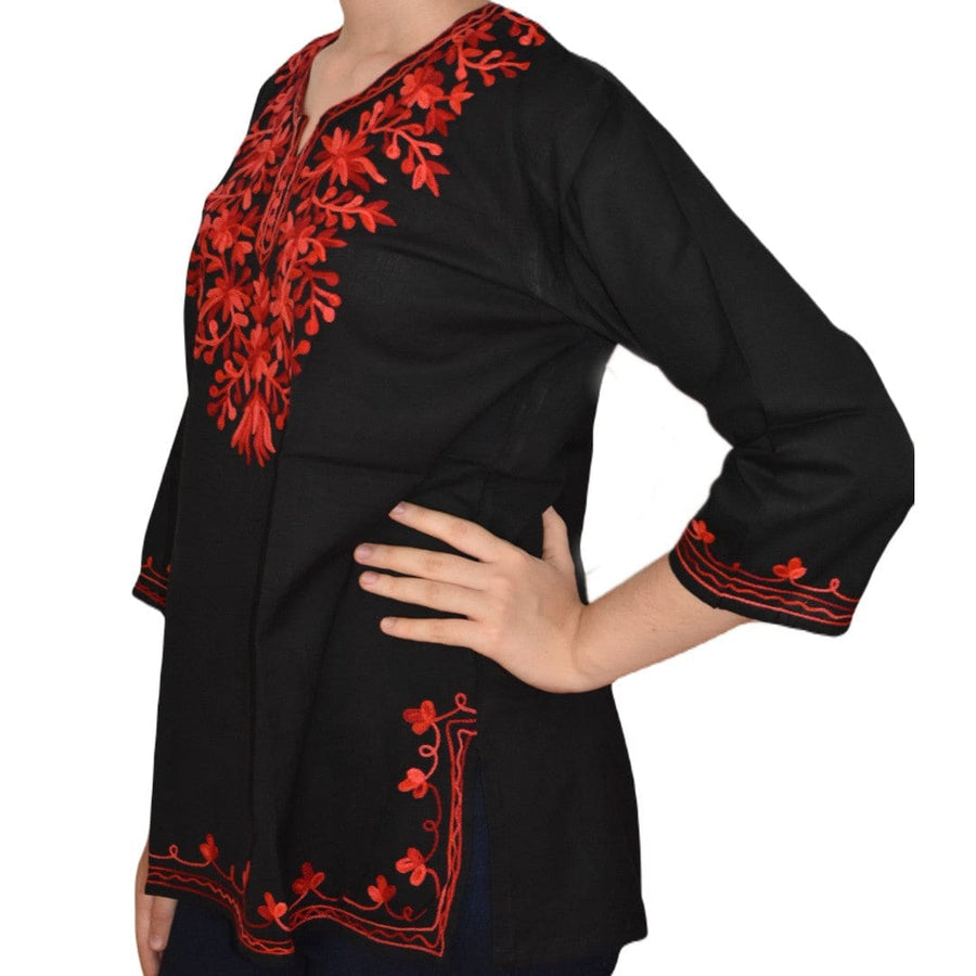 Bluza/Tunica din bumbac cu Broderie Kashmiri -> Cod: KASHMIRI045 - Bluza tunica cu broderie Kashmiri