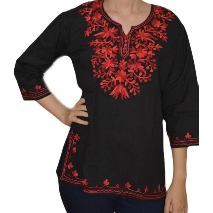 Bluza/Tunica din bumbac cu Broderie Kashmiri -> Cod: KASHMIRI045 - Bluza tunica cu broderie Kashmiri