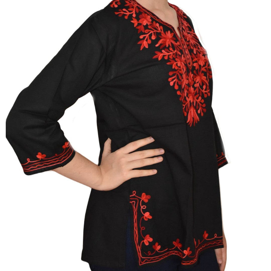 Bluza/Tunica din bumbac cu Broderie Kashmiri -> Cod: KASHMIRI045 - Bluza tunica cu broderie Kashmiri