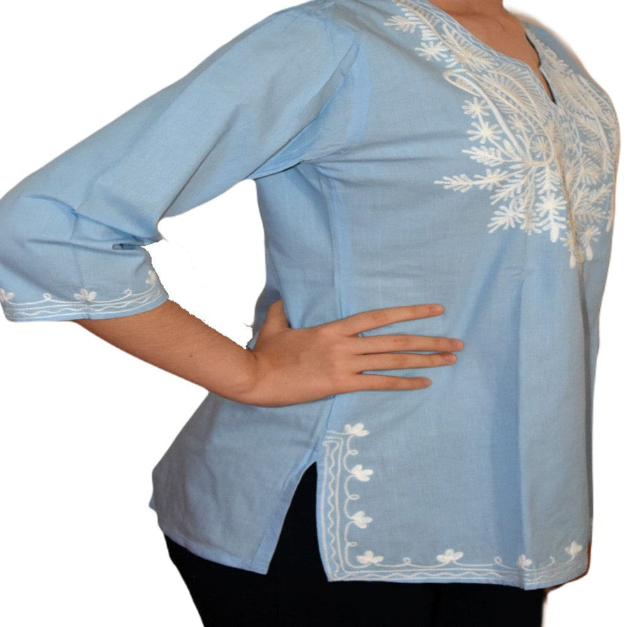 Bluza/Tunica din bumbac cu Broderie Kashmiri -> Cod: KASHMIRI05 - L-XL - Bluza tunica cu broderie Kashmiri