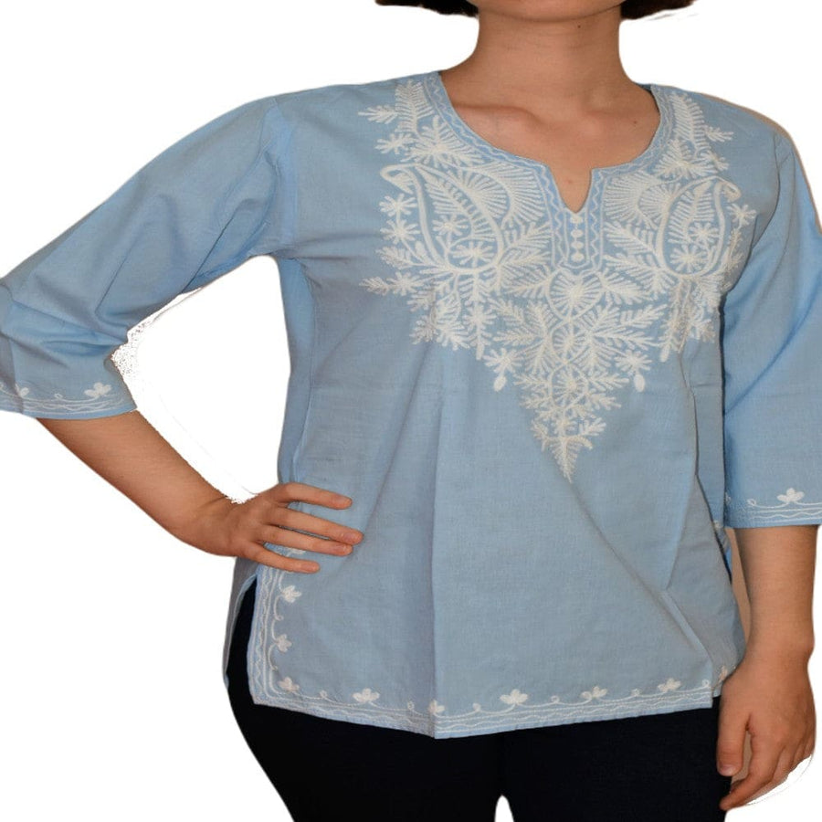 Bluza/Tunica din bumbac cu Broderie Kashmiri -> Cod: KASHMIRI05 - M-L - Bluza tunica cu broderie Kashmiri