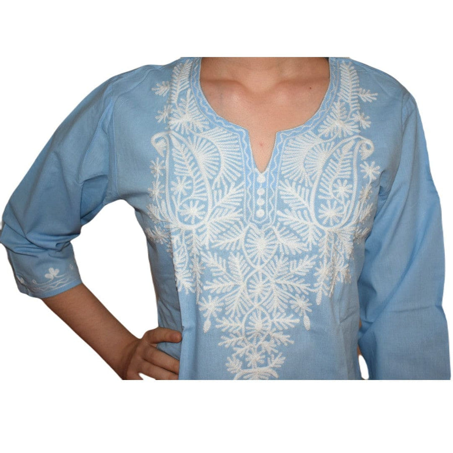 Bluza/Tunica din bumbac cu Broderie Kashmiri -> Cod: KASHMIRI05 - Bluza tunica cu broderie Kashmiri