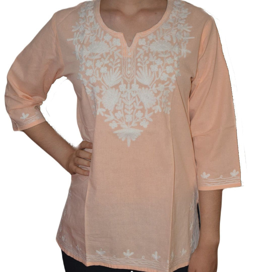 Bluza/Tunica din bumbac cu Broderie Kashmiri -> Cod: KASHMIRI07 - L-XL - Bluza tunica cu broderie Kashmiri