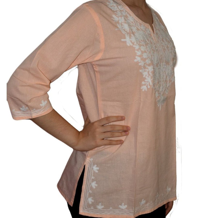 Bluza/Tunica din bumbac cu Broderie Kashmiri -> Cod: KASHMIRI07 - M-L - Bluza tunica cu broderie Kashmiri