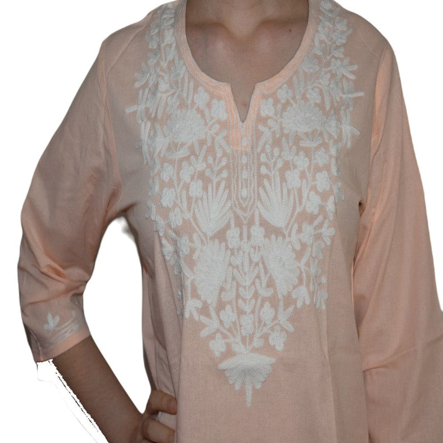 Bluza/Tunica din bumbac cu Broderie Kashmiri -> Cod: KASHMIRI07 - S-M - Bluza tunica cu broderie Kashmiri