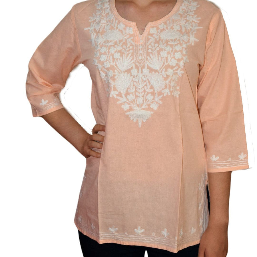 Bluza/Tunica din bumbac cu Broderie Kashmiri -> Cod: KASHMIRI07 - Bluza tunica cu broderie Kashmiri