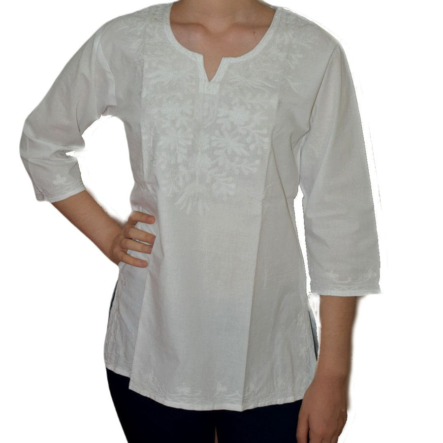 Bluza/Tunica din bumbac cu Broderie Kashmiri -> Cod: KASHMIRI08 - M-L - Bluza tunica cu broderie Kashmiri