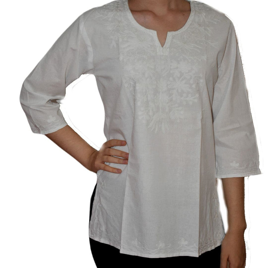 Bluza/Tunica din bumbac cu Broderie Kashmiri -> Cod: KASHMIRI08 - S-M - Bluza tunica cu broderie Kashmiri