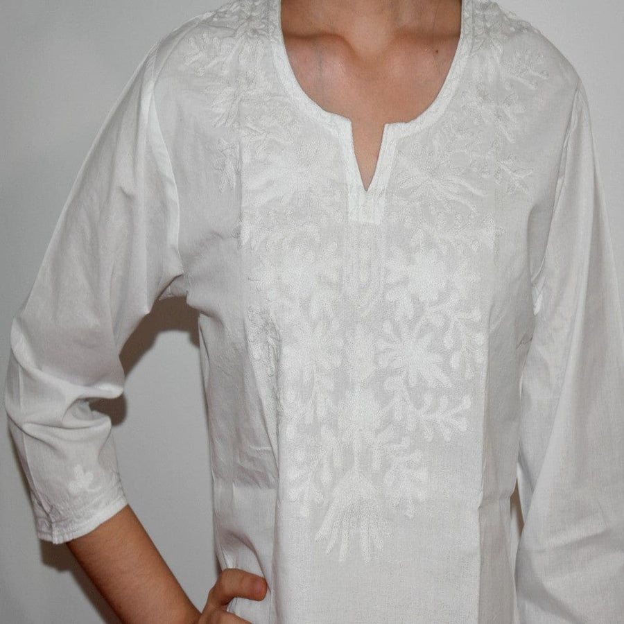 Bluza/Tunica din bumbac cu Broderie Kashmiri -> Cod: KASHMIRI08 - Bluza tunica cu broderie Kashmiri