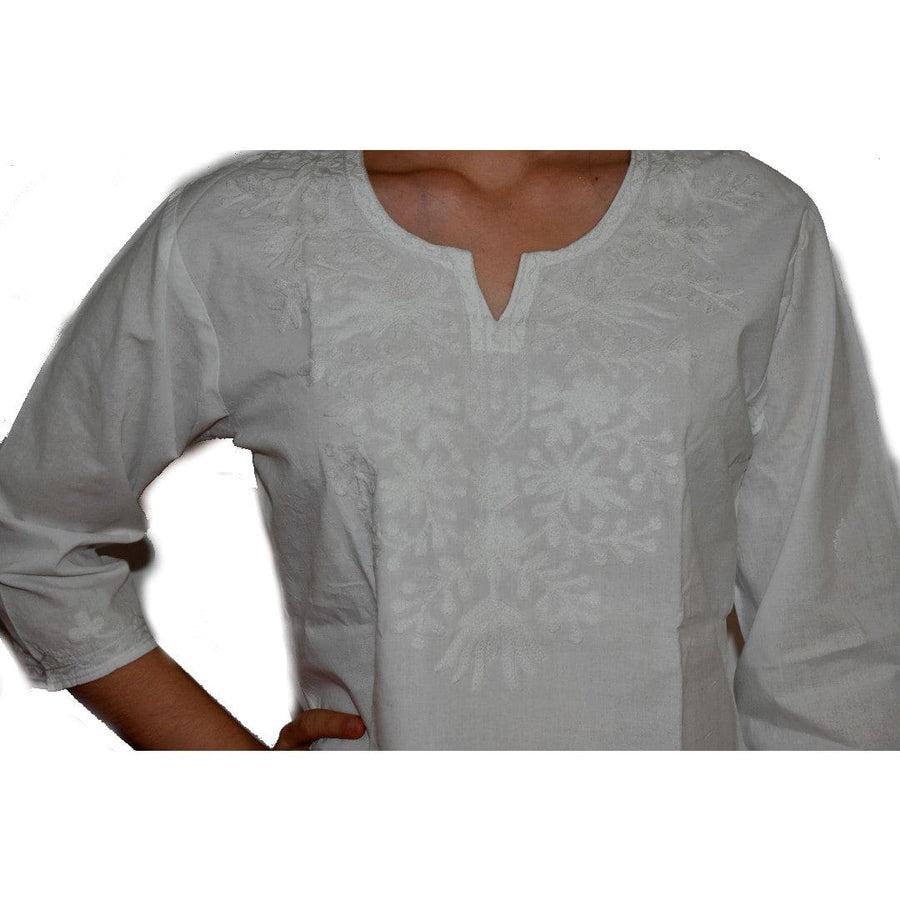 Bluza/Tunica din bumbac cu Broderie Kashmiri -> Cod: KASHMIRI08 - Bluza tunica cu broderie Kashmiri