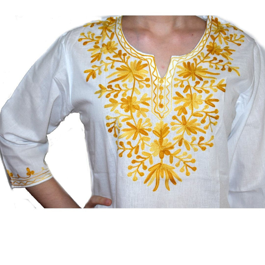 Bluza/Tunica din bumbac cu Broderie Kashmiri -> Cod: KASHMIRI09 - M - Bluza tunica cu broderie Kashmiri