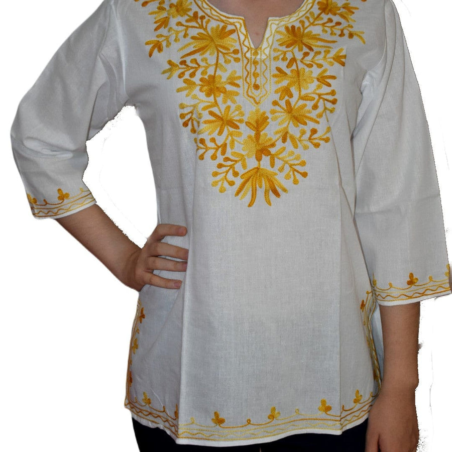 Bluza/Tunica din bumbac cu Broderie Kashmiri -> Cod: KASHMIRI09 - M - Bluza tunica cu broderie Kashmiri