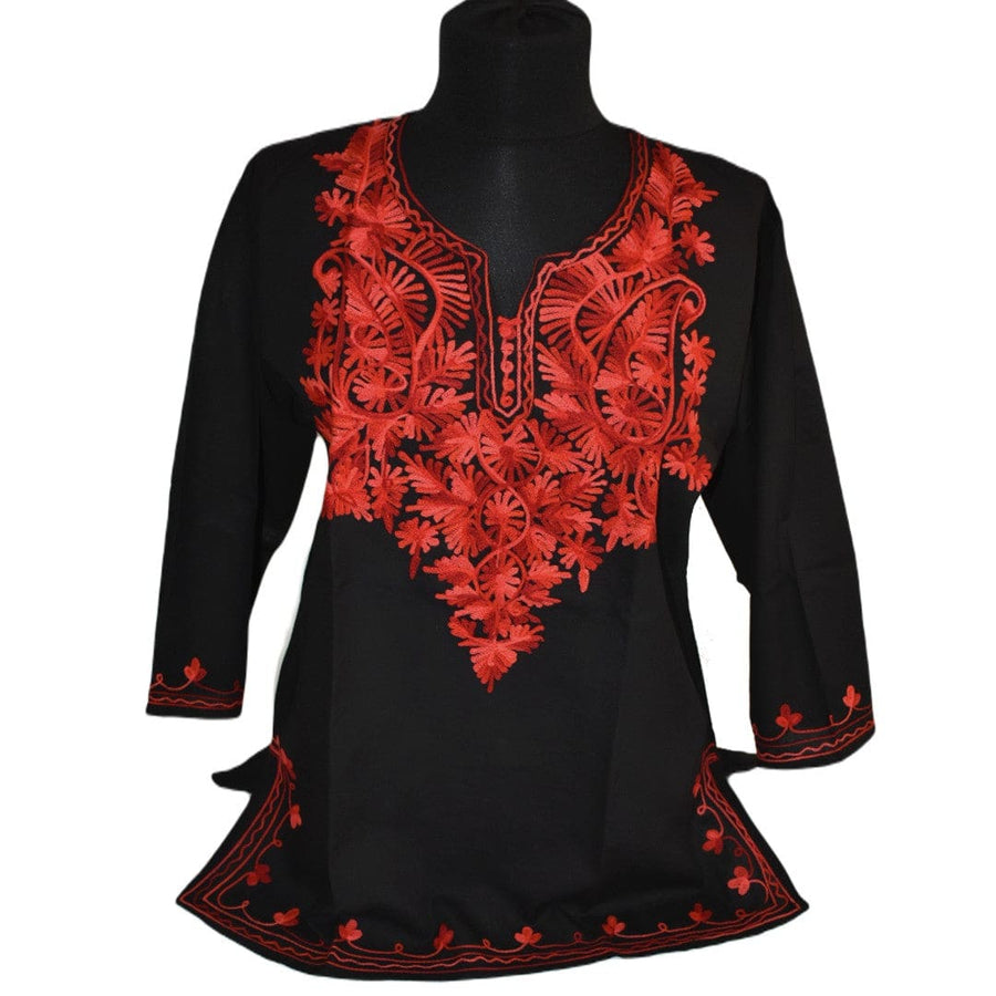 Bluza/Tunica din bumbac cu Broderie Kashmiri -> Cod: KASHMIRI1 - Bluza tunica cu broderie Kashmiri