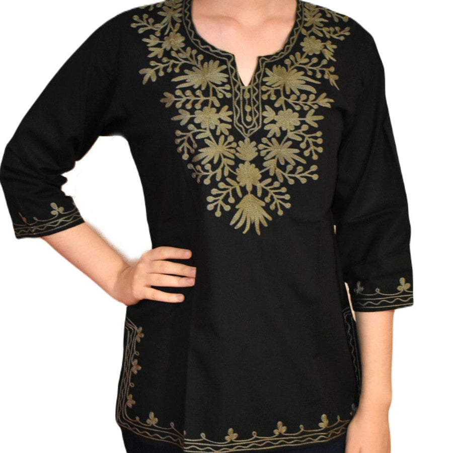 Bluza/Tunica din bumbac cu Broderie Kashmiri -> Cod: KASHMIRI10 - S_M (38-40) - Bluza tunica cu broderie Kashmiri