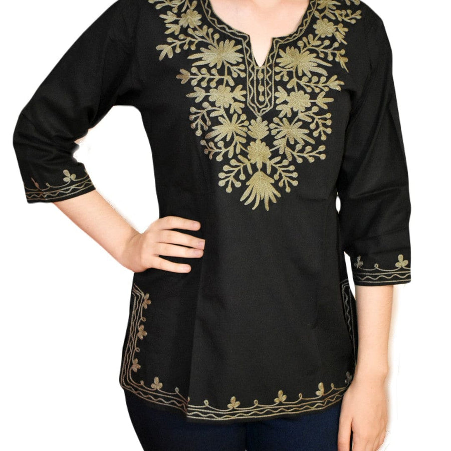 Bluza/Tunica din bumbac cu Broderie Kashmiri -> Cod: KASHMIRI10 - S_M (38-40) - Bluza tunica cu broderie Kashmiri