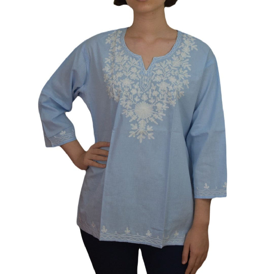 Bluza/Tunica din bumbac cu Broderie Kashmiri -> Cod: KASHMIRI11 - S-M (38-40) - Bluza tunica cu broderie Kashmiri